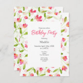 珊瑚桃色3色花茎模様 招待状 (正面/裏面)