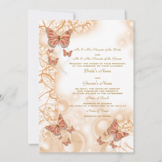 珊瑚桃金ゴールド結婚婚約記念日 招待状 (裏面)