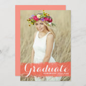 珊瑚水色スプラッシュ写真卒業 招待状 (正面/裏面)