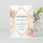 珊瑚水色幾何金ゴールド結婚枠 招待状 (スタンド正面)