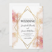 珊瑚水色幾何金ゴールド結婚枠 招待状 (正面/裏面)