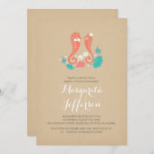 珊瑚海馬カップルキュートブライダルシャワー招待状 招待状 (正面/裏面)