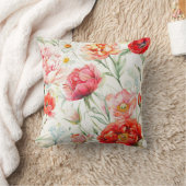 珊瑚牡丹の花、白いカモミールの花 クッション (ブランケット)