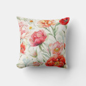 珊瑚牡丹の花、白いカモミールの花 クッション (正面)