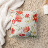 珊瑚牡丹の花、白いカモミールの花 クッション (ブランケット)