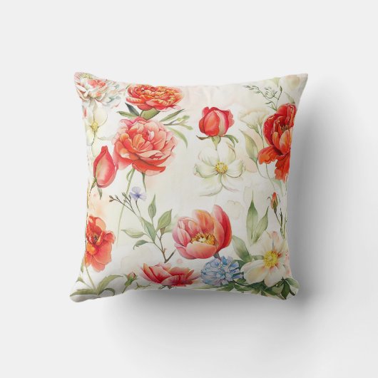 珊瑚牡丹の花、白いカモミールの花 クッション (裏面)