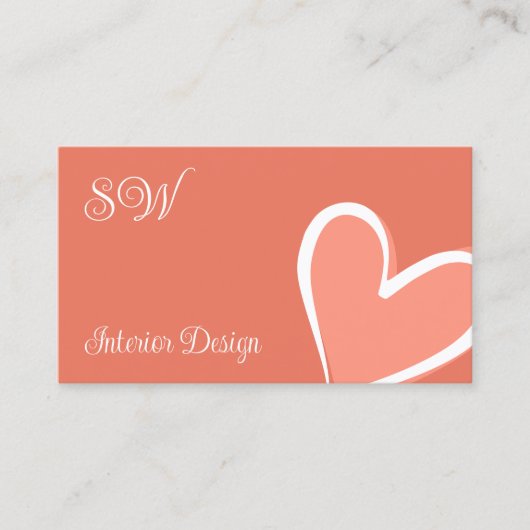 珊瑚礁かわいいピンクのハートシックでモノグラムと写真 名刺 (正面)