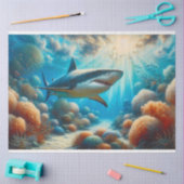珊瑚礁で泳ぐサメのデコパージュ 薄葉紙 (クラフト)
