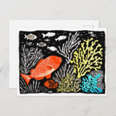 珊瑚礁で泳ぐ赤魚の亜麻仁 ポストカード (正面/裏面)