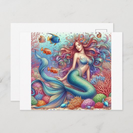 珊瑚礁に横たわる人魚 ポストカード (正面/裏面)