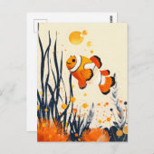 珊瑚礁に浮かぶマンガのピエロ ポストカード (正面/裏面)