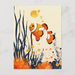 珊瑚礁に浮かぶマンガのピエロ ポストカード
