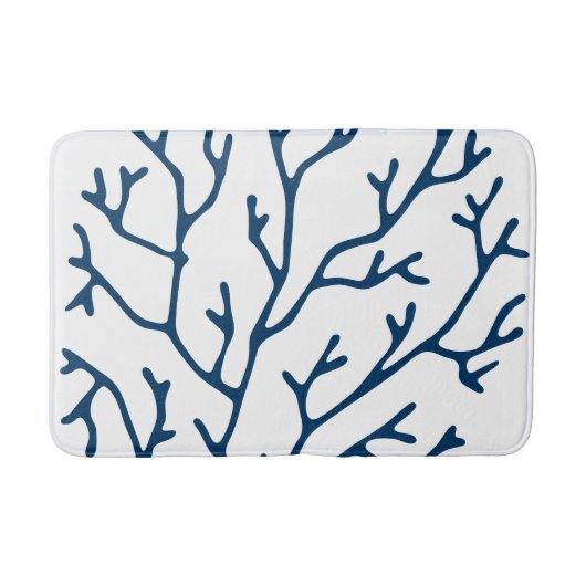 珊瑚礁のテーマのスタイリッシュなティール(緑がかった色)の青い珊瑚パターン バスマット (正面)
