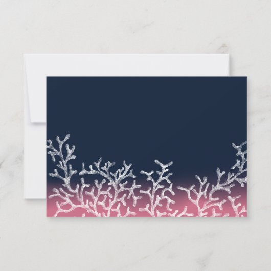珊瑚礁のヒトデ海軍ピンクのビーチ結婚式RSVP 出欠カード (裏面)