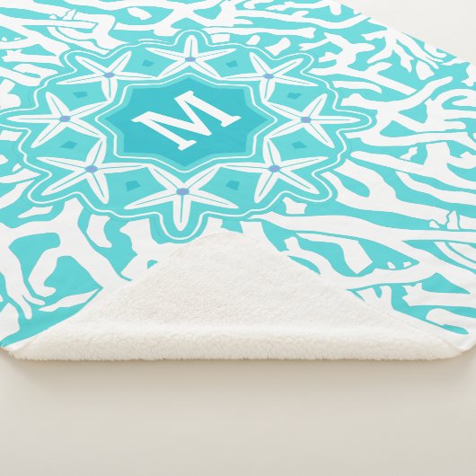 珊瑚礁の海のヒトデのモノグラム|の水の青 シェルパブランケット (3/4)