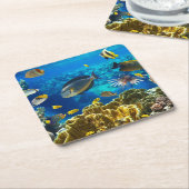 珊瑚礁の熱帯魚の写真 スクエアペーパーコースター (アングル)