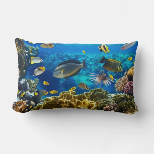 珊瑚礁の熱帯魚の写真 ランバークッション (正面)