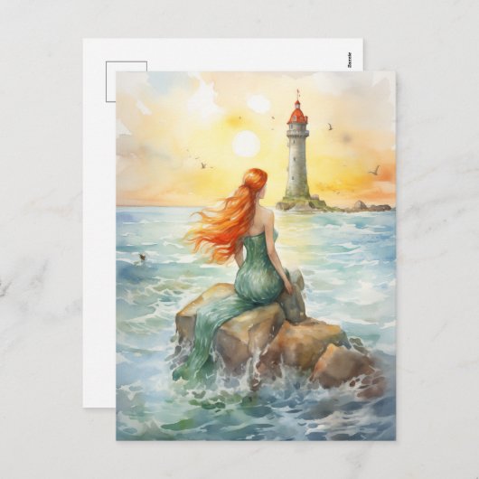 珊瑚礁を持つ魔法の水中の人魚の城 シーズンポストカード (正面/裏面)