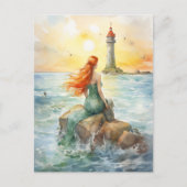 珊瑚礁を持つ魔法の水中の人魚の城 シーズンポストカード (正面)