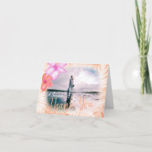 珊瑚礁ピンクプルメリア花サンキューカード