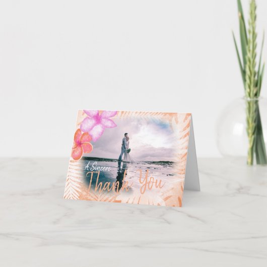 珊瑚礁ピンクプルメリア花サンキューカード サンキューカード (正面)
