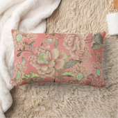 珊瑚背景にピンク色の青い花を ランバークッション (ブランケット)