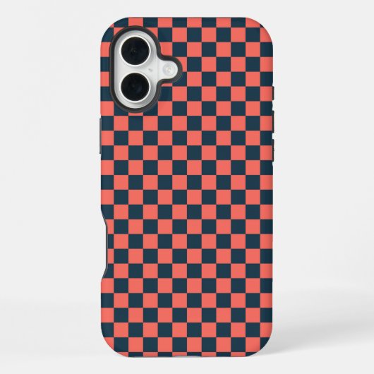 珊瑚色とネイビーの市松模様 iPhoneケース (裏面)