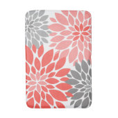 珊瑚色と灰色の菊の花模様 バスマット (正面縦)