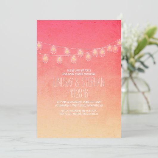 珊瑚色の紐灯のリハーサルディナー招待状 招待状 (スタンド正面)