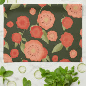 珊瑚色の花茶タオル キッチンタオル (折り畳み)