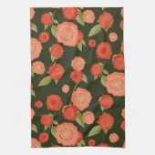 珊瑚色の花茶タオル キッチンタオル (縦)