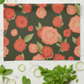 珊瑚色の花茶タオル キッチンタオル (折り畳み)