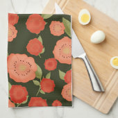珊瑚色の花茶タオル キッチンタオル (四つ折り)
