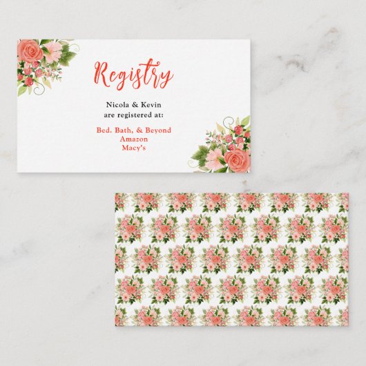 珊瑚色の赤いバラと葉 エンクロージャーカード (正面/裏面)