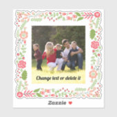 珊瑚色ピンクと緑のフローラフレームと写真 シール (シート)