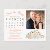 珊瑚色ピンクのバラの写真 & カレンダー・セーブ・ザ・デート 案内ポストカード (正面)