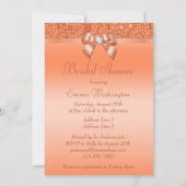 珊瑚色プリントスパンコールリボン＆ダイヤモンドのウェディングシャワーの招待状 招待状 (裏面)