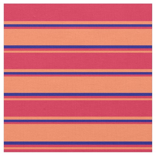 珊瑚色・紅色・青色の線模様 ファブリック (クローズアップ)