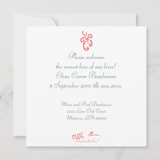 珊瑚花誕生発表 案内状 (裏面)