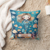 珊瑚魚が海に浮かぶ、かわいい人魚 クッション (ブランケット)