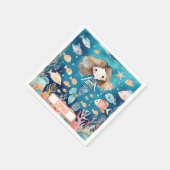 珊瑚魚が海に浮かぶ、かわいい人魚 スタンダードカクテルナプキン (角)