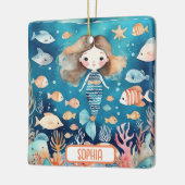 珊瑚魚が海に浮かぶ、かわいい人魚 セラミックオーナメント (左)