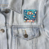 珊瑚魚が海に浮かぶ、かわいい人魚 缶バッジ (インサイチュ)