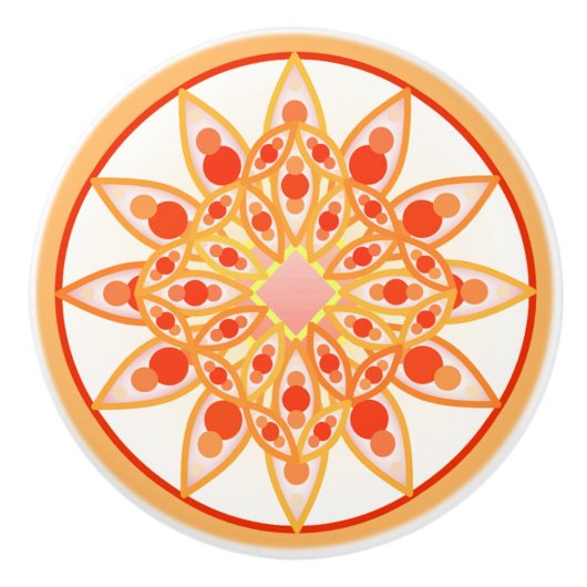 珊瑚、オレンジ、金ゴールドにマンダラパターン セラミックノブ (正面)