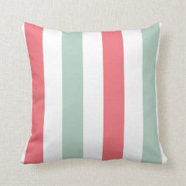 珊瑚、ティール（緑がかった色）および白いストライプの クッション