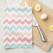 珊瑚、ピンク、青いシェブロン キッチンタオル (四つ折り)