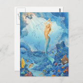 「珊瑚」、人魚、イルカ、魚、難破船 ポストカード (正面/裏面)