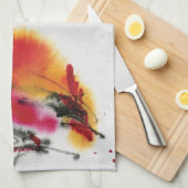 珍しいオンドリ。 書道および水彩画 キッチンタオル (四つ折り)