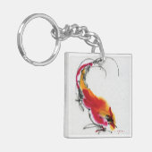 珍しいオンドリ。 書道および水彩画 キーホルダー (正面左)