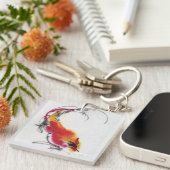 珍しいオンドリ。 書道および水彩画 キーホルダー (正面右)